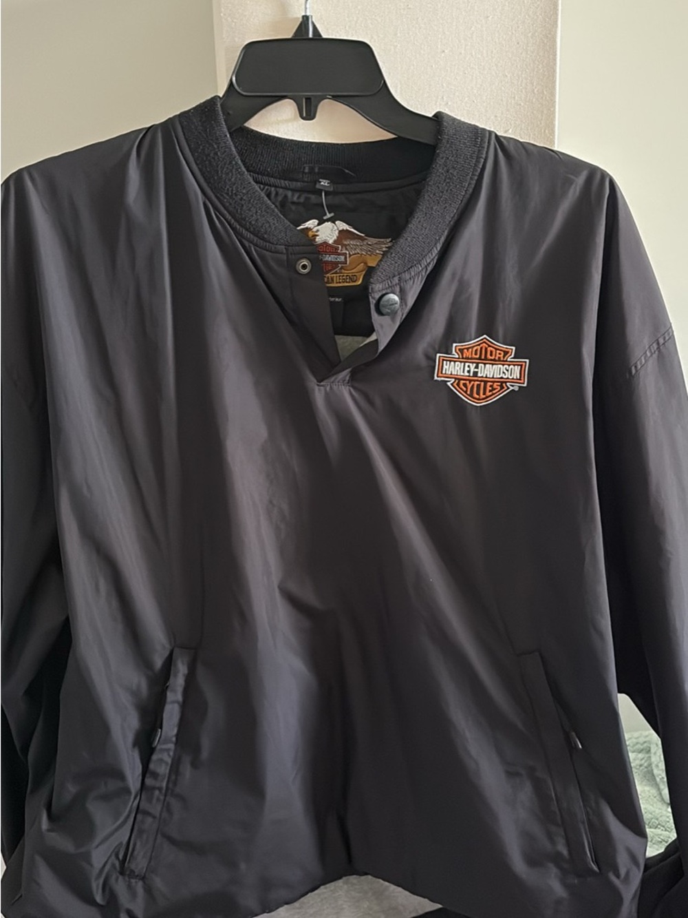 Harley-Davidson Black Pullover Windbreaker with Orange Logo